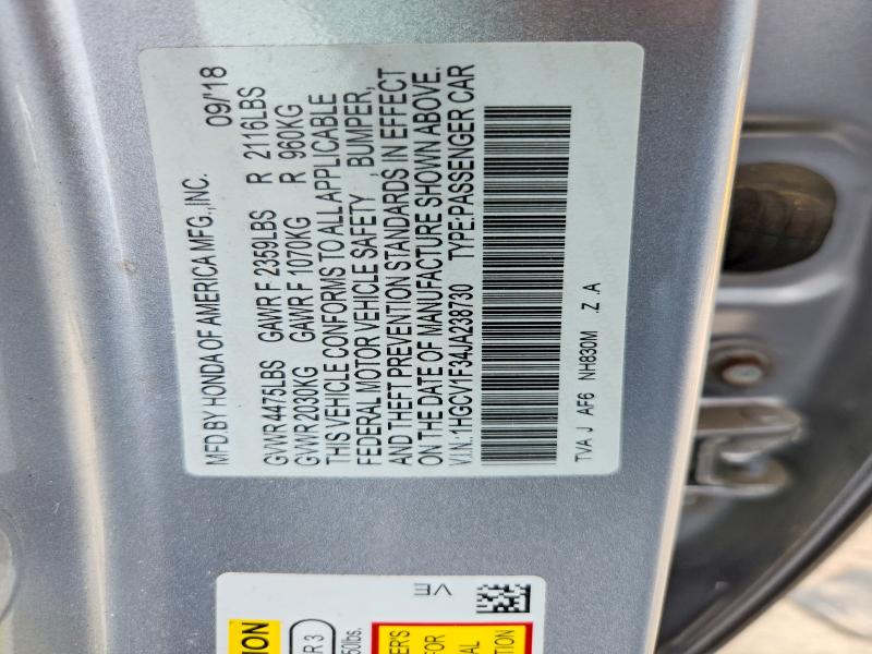 Продаж на аукціоні авто 2018 Honda Accord, vin: 1HGCV1F34JA238730, номер лоту: 60701026