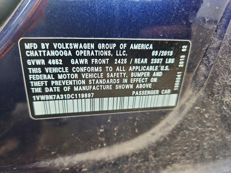 Продаж на аукціоні авто 2013 Volkswagen Passat, vin: 1VWBN7A31DC119897, номер лоту: 61851136