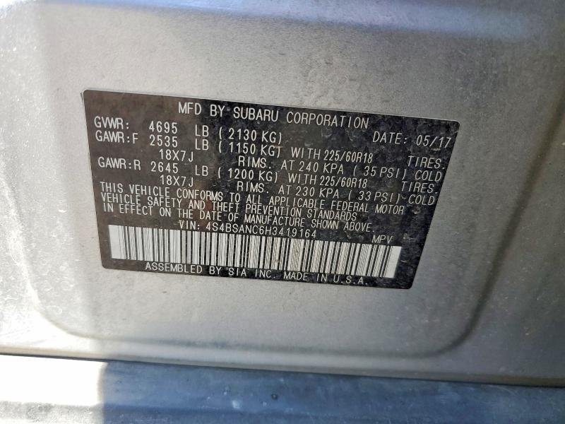 Aukcja sprzedaży 2017 Subaru Outback, vin: 4S4BSANC6H3419164, numer aukcji: 61216366