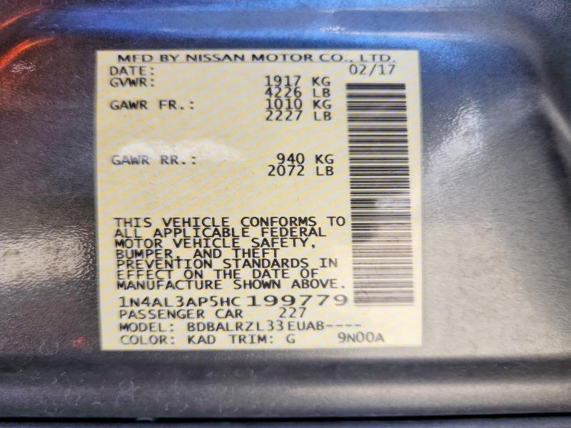 59736436 :رقم المزاد ، 1N4AL3AP5HC199779 vin ، 2017 Nissan Altima مزاد بيع