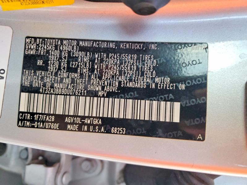 2013 Toyota Venza მანქანა იყიდება აუქციონზე, vin: 4T3ZA3BB9DU076211, აუქციონის ნომერი: 60848336
