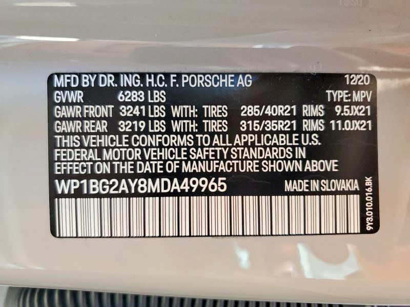 Продаж на аукціоні авто 2021 Porsche Cayenne, vin: WP1BG2AY8MDA49965, номер лоту: 59876816