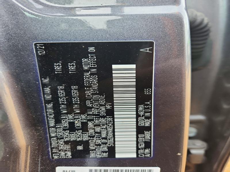 60665706 :رقم المزاد ، 5TDGZRAH4NS542381 vin ، 2022 Toyota Highlander مزاد بيع
