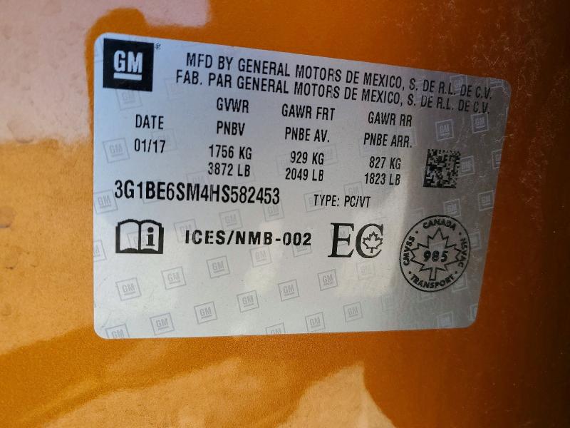 2017 Chevrolet Cruze მანქანა იყიდება აუქციონზე, vin: 3G1BE6SM4HS582453, აუქციონის ნომერი: 60020736