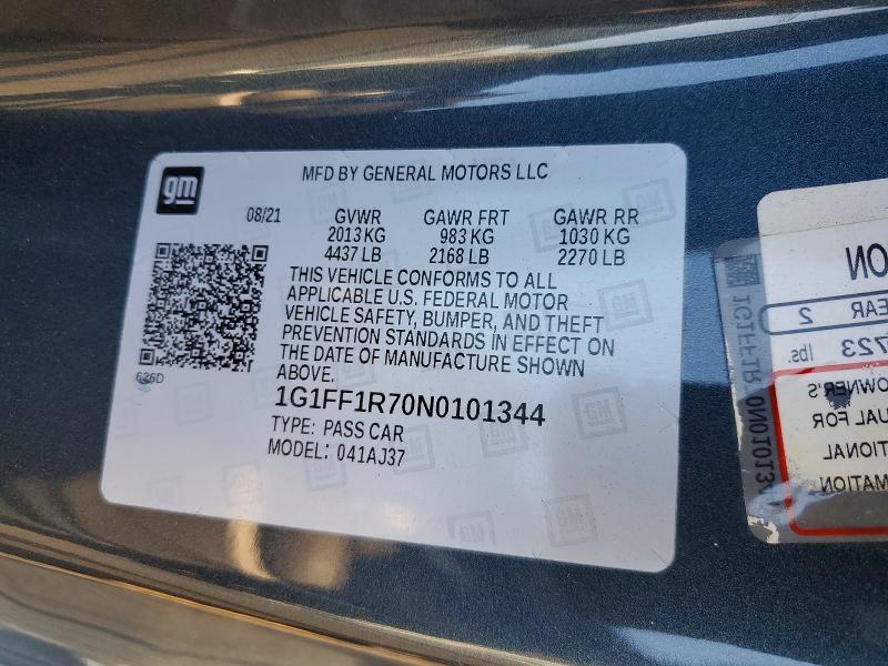 Aukcja sprzedaży 2022 Chevrolet Camaro, vin: 1G1FF1R70N0101344, numer aukcji: 62441456