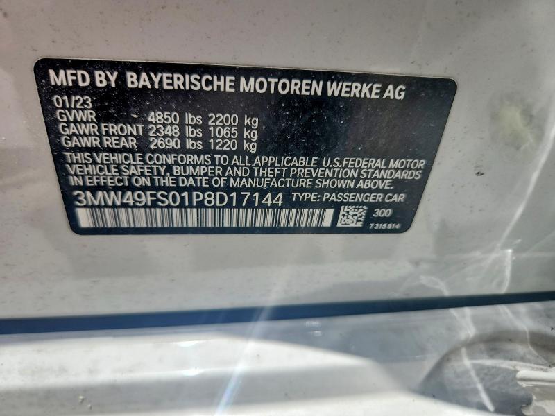 Продажа на аукционе авто 2023 Bmw M340i, vin: 3MW49FS01P8D17144, номер лота: 60394166