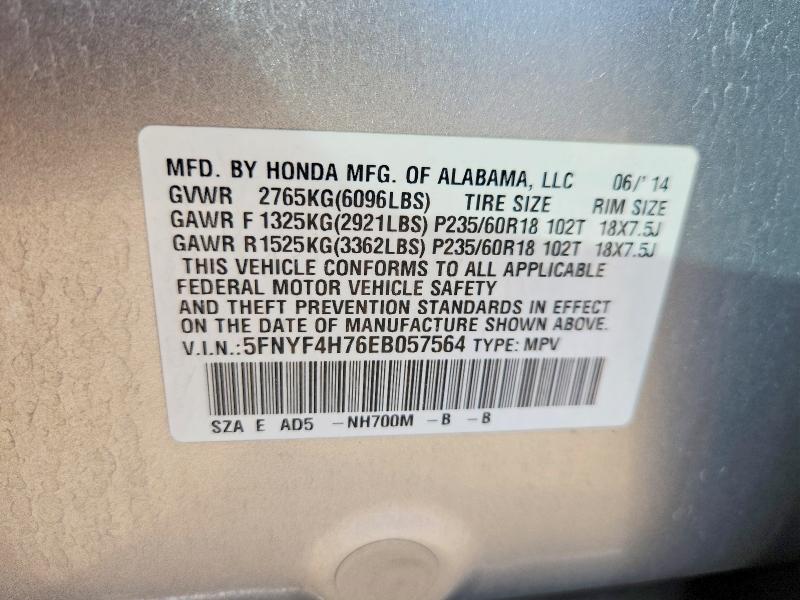 Продажа на аукционе авто 2014 Honda Pilot, vin: 5FNYF4H76EB057564, номер лота: 59806746