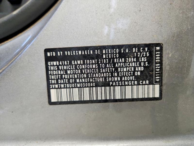 2026 Volkswagen Jetta მანქანა იყიდება აუქციონზე, vin: 3VW7W7BU0TM030040, აუქციონის ნომერი: 61720056