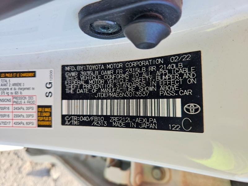 Aukcja sprzedaży 2022 Toyota Corolla, vin: JTDEPMAE6N3013537, numer aukcji: 61483566