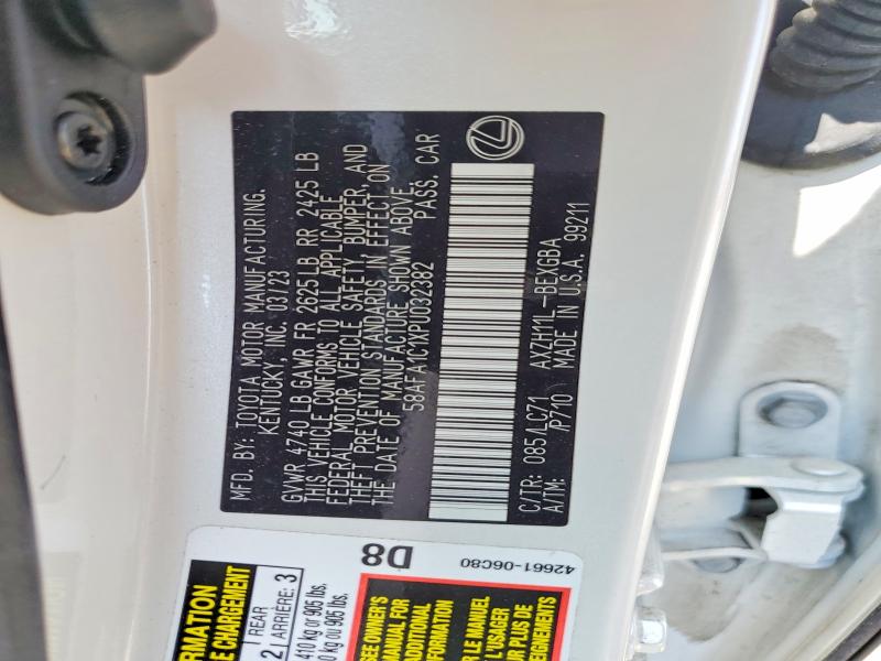 Продажа на аукционе авто 2023 Lexus Es 300h, vin: 58AFA1C1XPU032382, номер лота: 62044706