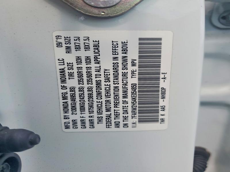 62326336 :رقم المزاد ، 7FARW2H54KE054850 vin ، 2019 Honda Cr-v مزاد بيع