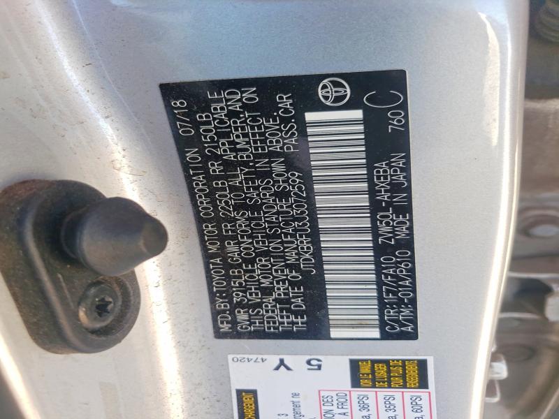 62913756 :رقم المزاد ، JTDKBRFU3J3072599 vin ، 2018 Toyota Prius مزاد بيع