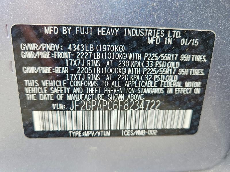 Aukcja sprzedaży 2015 Subaru Xv Crosstrek, vin: JF2GPAPC6F8234722, numer aukcji: 60756746