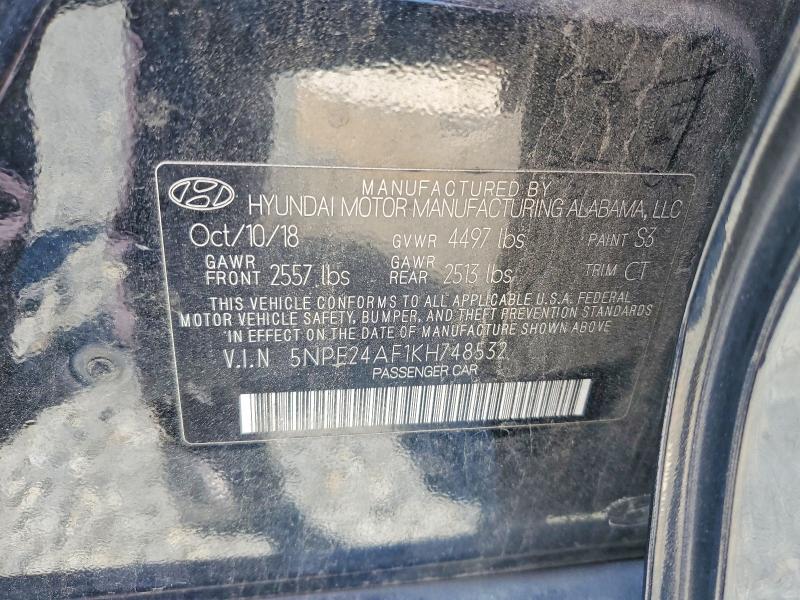 2019 Hyundai Sonata მანქანა იყიდება აუქციონზე, vin: 5NPE24AF1KH748532, აუქციონის ნომერი: 59968996