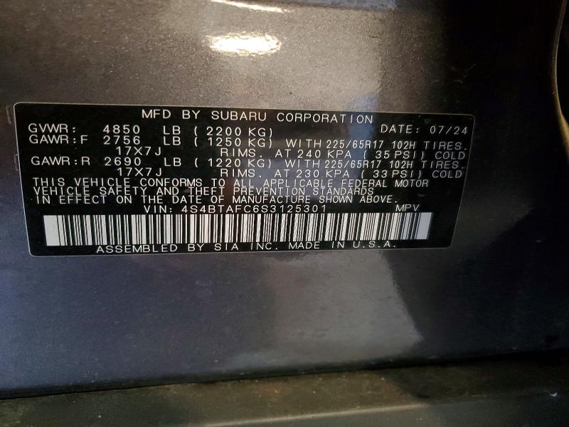 62211556 :رقم المزاد ، 4S4BTAFC6S3125301 vin ، 2025 Subaru Outback مزاد بيع
