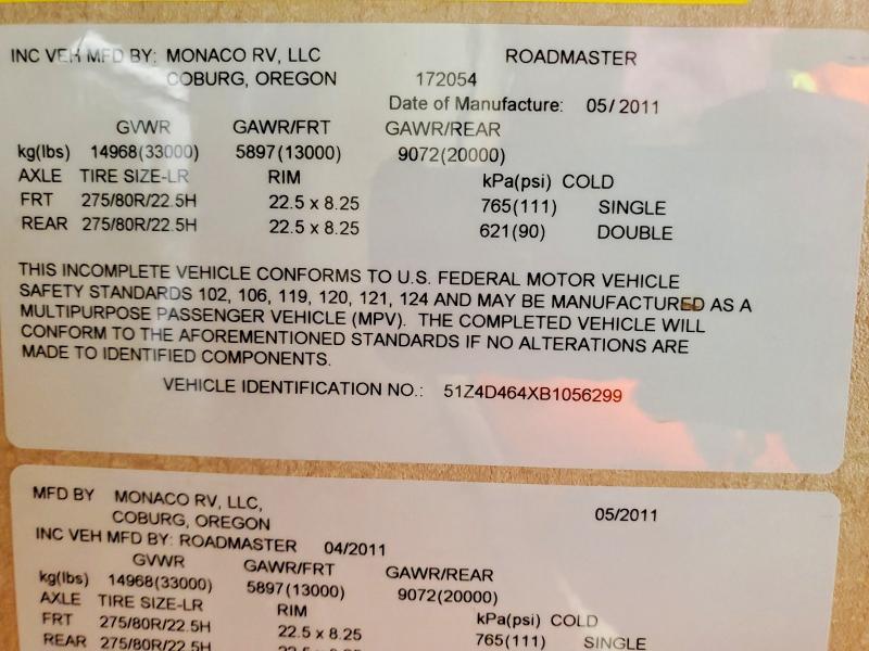 Продаж на аукціоні авто 2011 Monaco Coa Recreational Vehicle (rv), vin: 51Z4D464XB1056299, номер лоту: 59874896