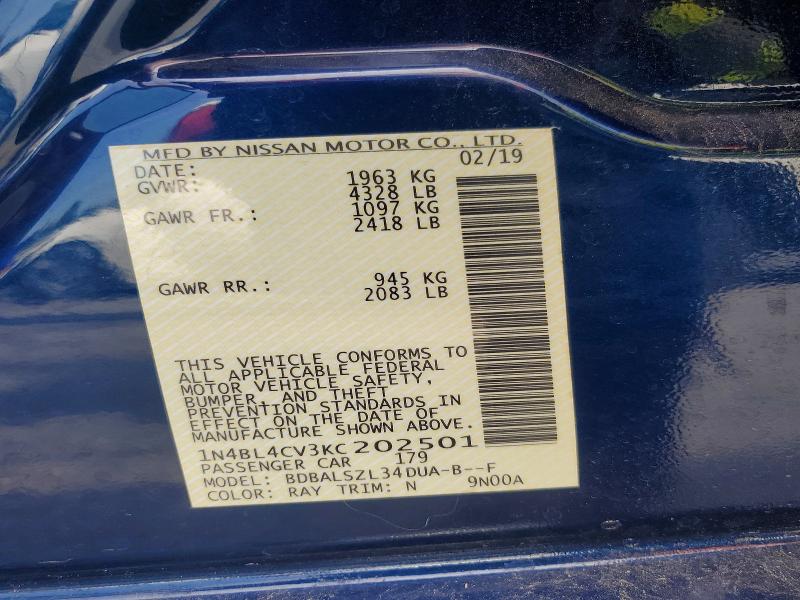 Aukcja sprzedaży 2019 Nissan Altima, vin: 1N4BL4CV3KC202501, numer aukcji: 61801156
