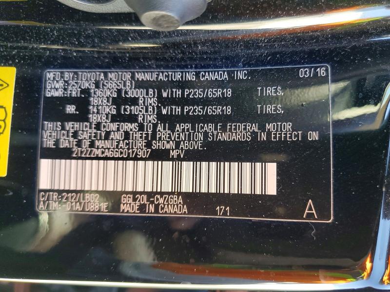 59669976 :رقم المزاد ، 2T2ZZMCA6GC017907 vin ، 2016 Lexus Rx مزاد بيع
