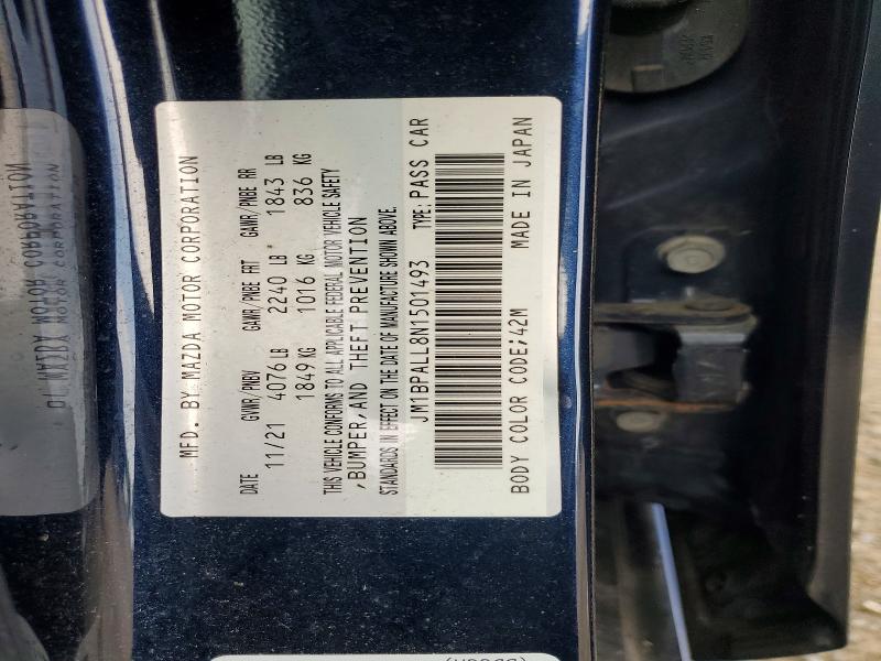 Продажа на аукционе авто 2022 Mazda 3, vin: JM1BPALL8N1501493, номер лота: 60817066