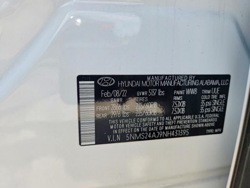 Aukcja sprzedaży 2022 Hyundai Santa Fe, vin: 5NMS24AJ9NH431395, numer aukcji: 60051566