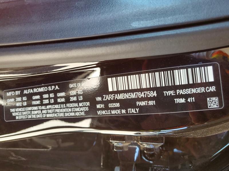 Aukcja sprzedaży 2021 Alfa Romeo Giulia, vin: ZARFAMBN5M7647584, numer aukcji: 59829506