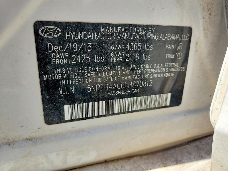 2014 Hyundai Sonata მანქანა იყიდება აუქციონზე, vin: 5NPEB4AC0EH870812, აუქციონის ნომერი: 59708926