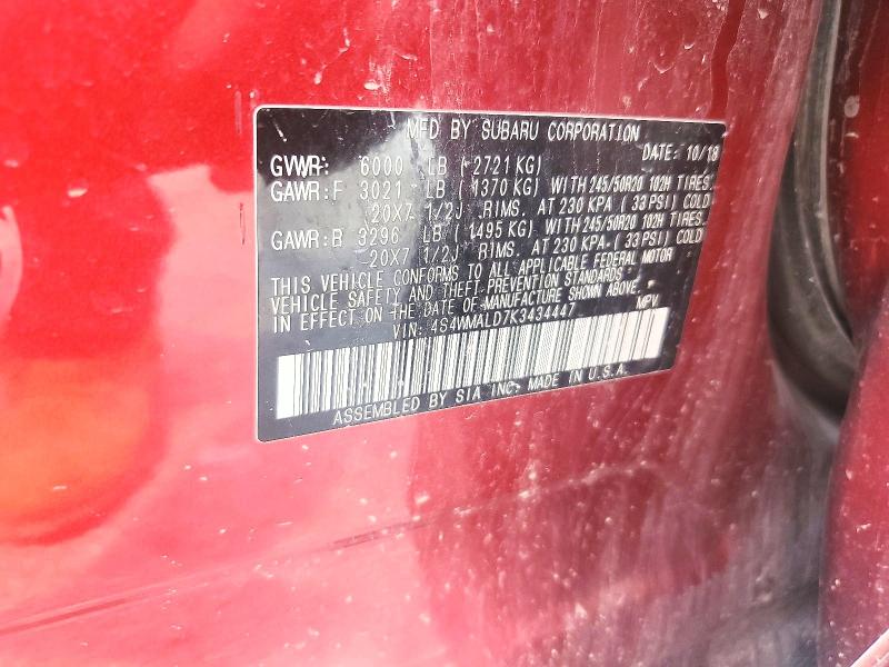 Aukcja sprzedaży 2019 Subaru Ascent, vin: 4S4WMALD7K3434447, numer aukcji: 59678156