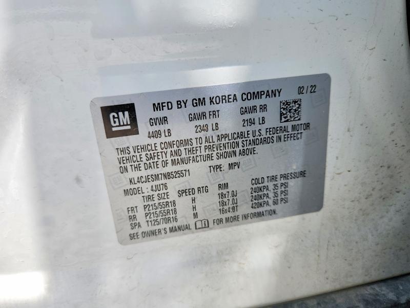 2022 Buick Encore მანქანა იყიდება აუქციონზე, vin: KL4CJESM7NB525571, აუქციონის ნომერი: 60899536
