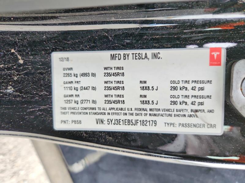 2018 Tesla 3 მანქანა იყიდება აუქციონზე, vin: 5YJ3E1EB5JF182179, აუქციონის ნომერი: 59848416