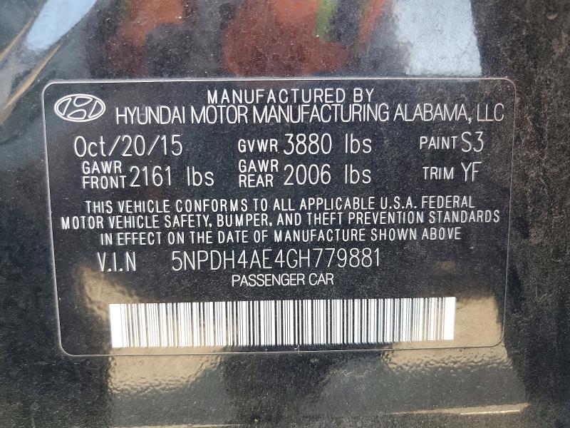 60626436 :رقم المزاد ، 5NPDH4AE4GH779881 vin ، 2016 Hyundai Elantra مزاد بيع