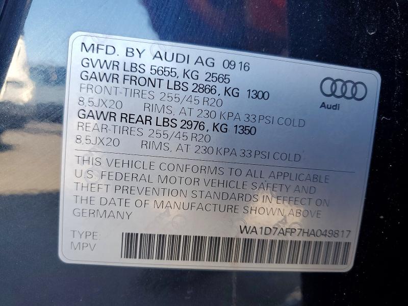 Продажа на аукционе авто 2017 Audi Q5, vin: WA1D7AFP7HA049817, номер лота: 61987446