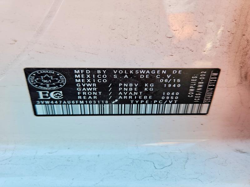 Aukcja sprzedaży 2015 Volkswagen Gti, vin: 3VW447AU6FM103118, numer aukcji: 63027796