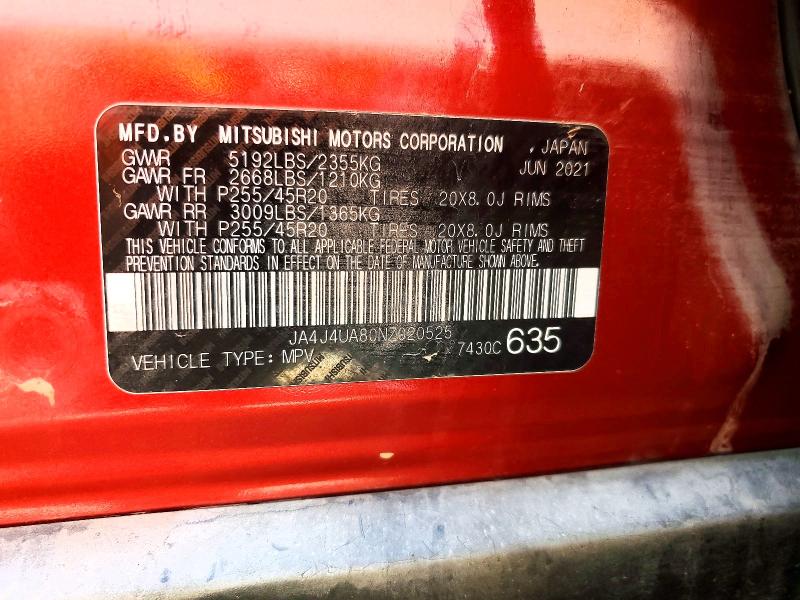 Продажа на аукционе авто 2022 Mitsubishi Outlander, vin: JA4J4UA80NZ020525, номер лота: 62544666