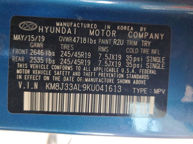 Продаж на аукціоні авто 2019 Hyundai Tucson, vin: KM8J33AL9KU041613, номер лоту: 62870066