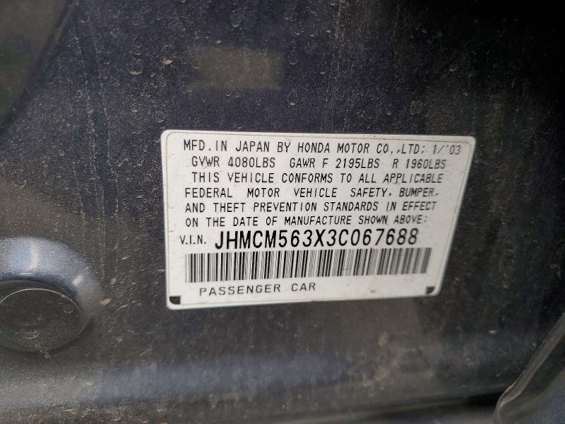 60877576 :رقم المزاد ، JHMCM563X3C067688 vin ، 2003 Honda Accord مزاد بيع