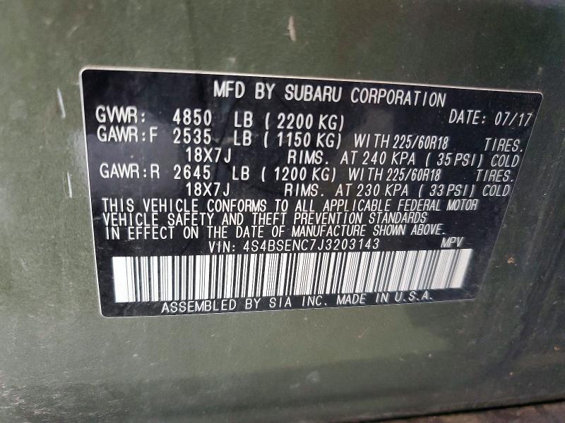 Продажа на аукционе авто 2018 Subaru Outback, vin: 4S4BSENC7J3203143, номер лота: 60024276