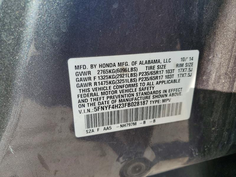 Продаж на аукціоні авто 2015 Honda Pilot, vin: 5FNYF4H23FB028187, номер лоту: 62784196