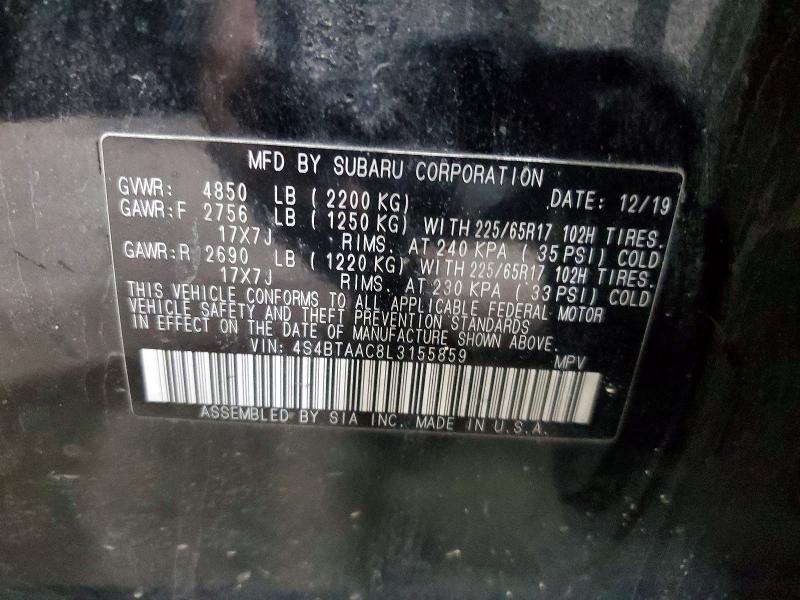 Aukcja sprzedaży 2020 Subaru Outback, vin: 4S4BTAAC8L3155859, numer aukcji: 60014176