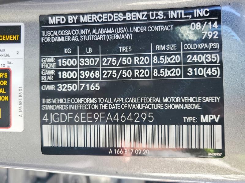 85635945 :رقم المزاد ، 4JGDF6EE9FA464295 vin ، 2015 Mercedes-benz Gl مزاد بيع