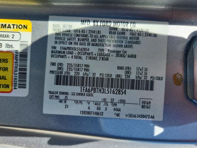 Продаж на аукціоні авто 2020 Ford Mustang, vin: 1FA6P8TH3L5162854, номер лоту: 63545466