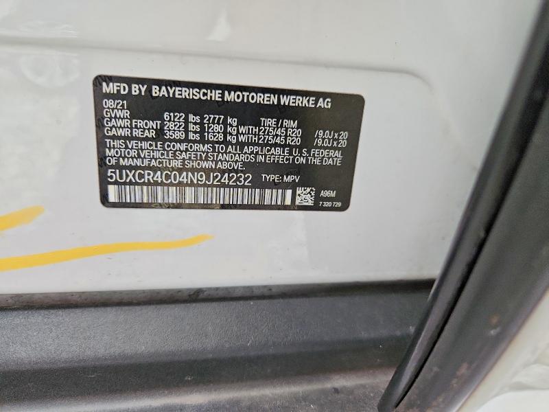 2022 Bmw X5 მანქანა იყიდება აუქციონზე, vin: 5UXCR4C04N9J24232, აუქციონის ნომერი: 79136275