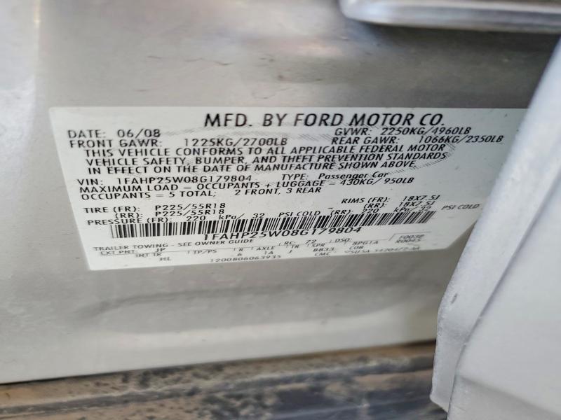 2008 Ford Taurus მანქანა იყიდება აუქციონზე, vin: 1FAHP25W08G179804, აუქციონის ნომერი: 60148236