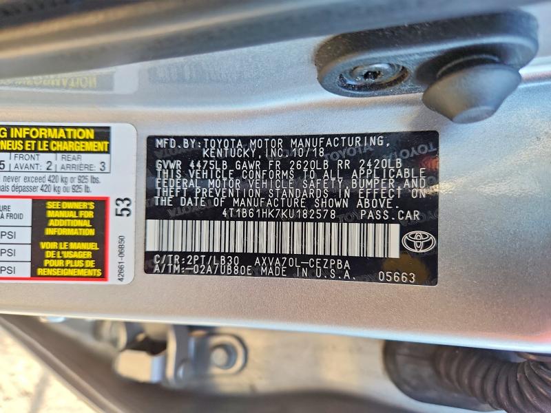 Aukcja sprzedaży 2019 Toyota Camry, vin: 4T1B61HK7KU182578, numer aukcji: 63027616