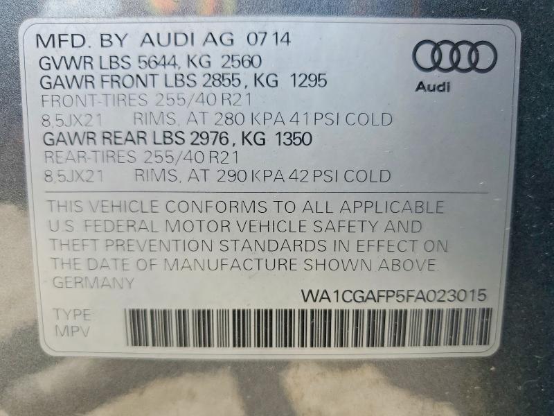 2015 Audi Sq5 მანქანა იყიდება აუქციონზე, vin: WA1CGAFP5FA023015, აუქციონის ნომერი: 60128216