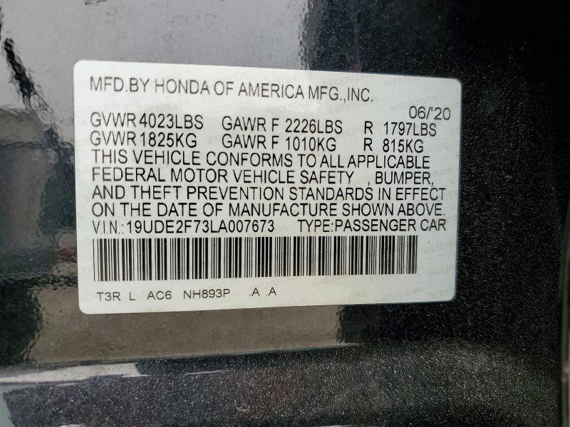 61299806 :رقم المزاد ، 19UDE2F73LA007673 vin ، 2020 Acura Ilx مزاد بيع