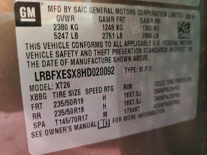 2017 Buick Envision მანქანა იყიდება აუქციონზე, vin: LRBFXESX8HD020092, აუქციონის ნომერი: 60308406