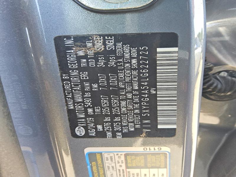 59125976 :رقم المزاد ، 5XYPG4A54LG622725 vin ، 2020 Kia Sorento مزاد بيع