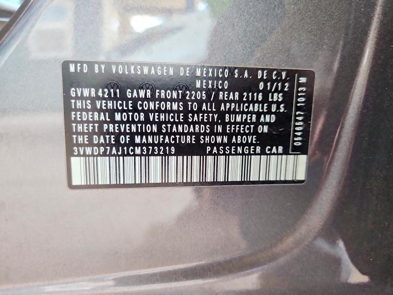 Aukcja sprzedaży 2012 Volkswagen Jetta, vin: 3VWDP7AJ1CM373219, numer aukcji: 60688336