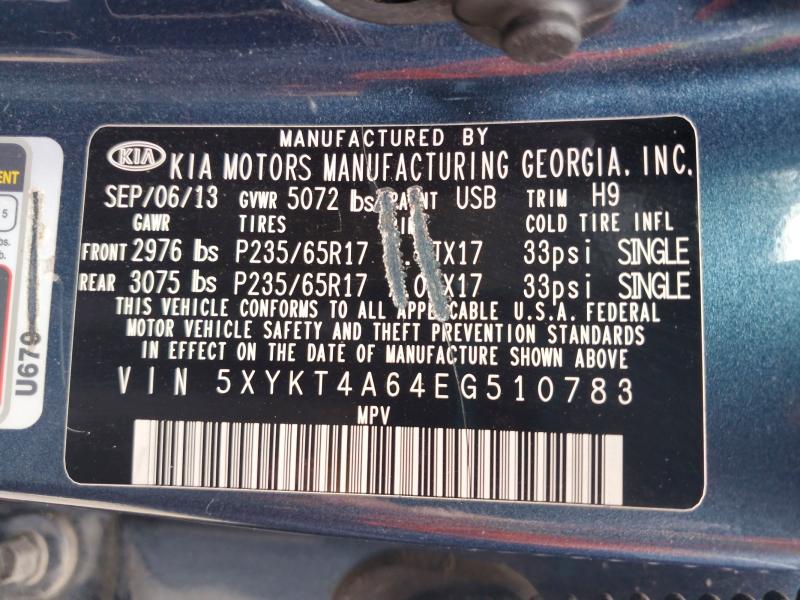 58287856 :رقم المزاد ، 5XYKT4A64EG510783 vin ، 2014 Kia Sorento مزاد بيع