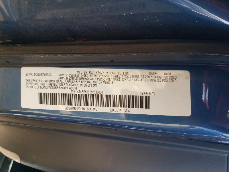 Aukcja sprzedaży 2009 Subaru Outback, vin: 4S4BP61C397333034, numer aukcji: 59859726